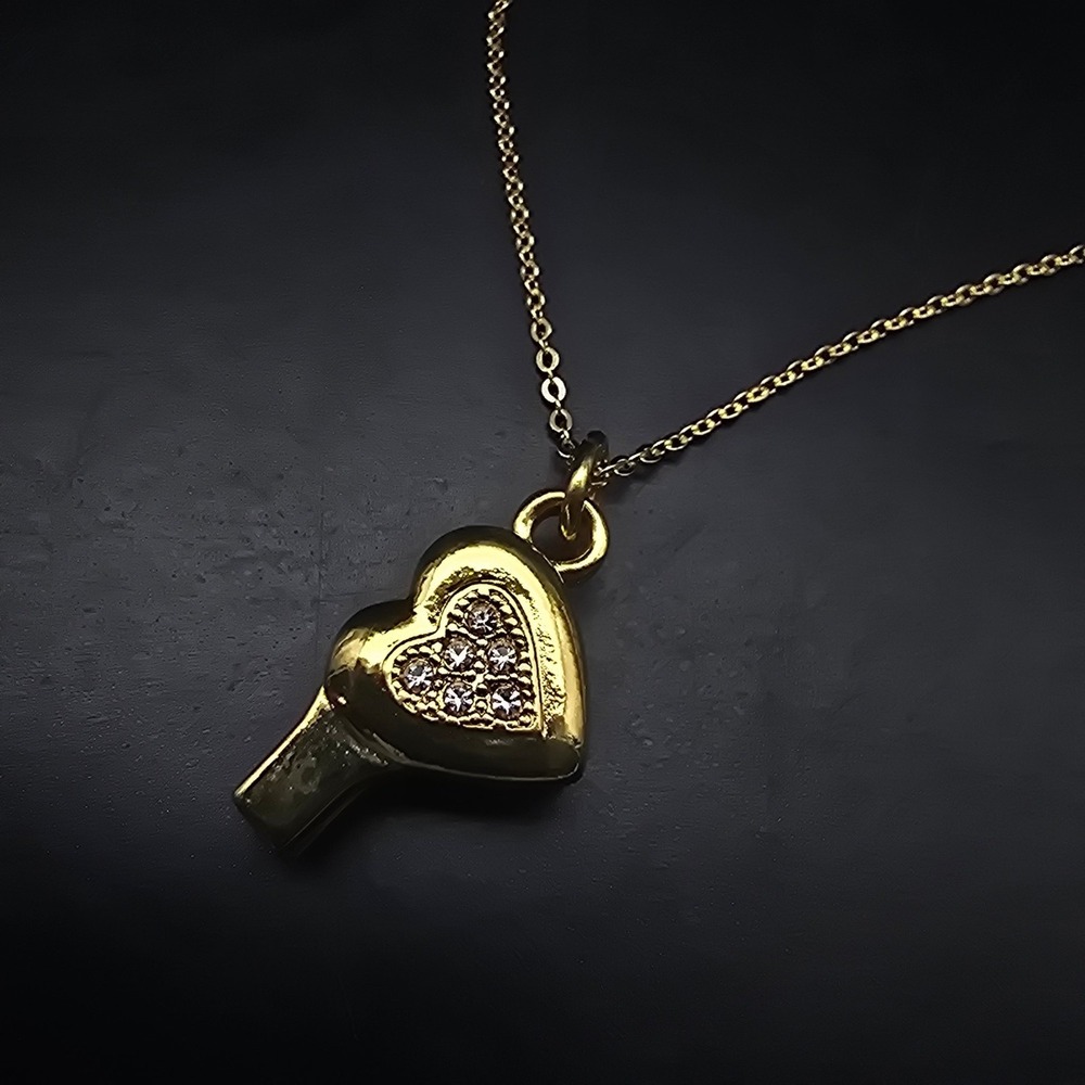 Avon Heart Whistle Necklace Gold Tone Pave Rhinestone Vintage Jewelry